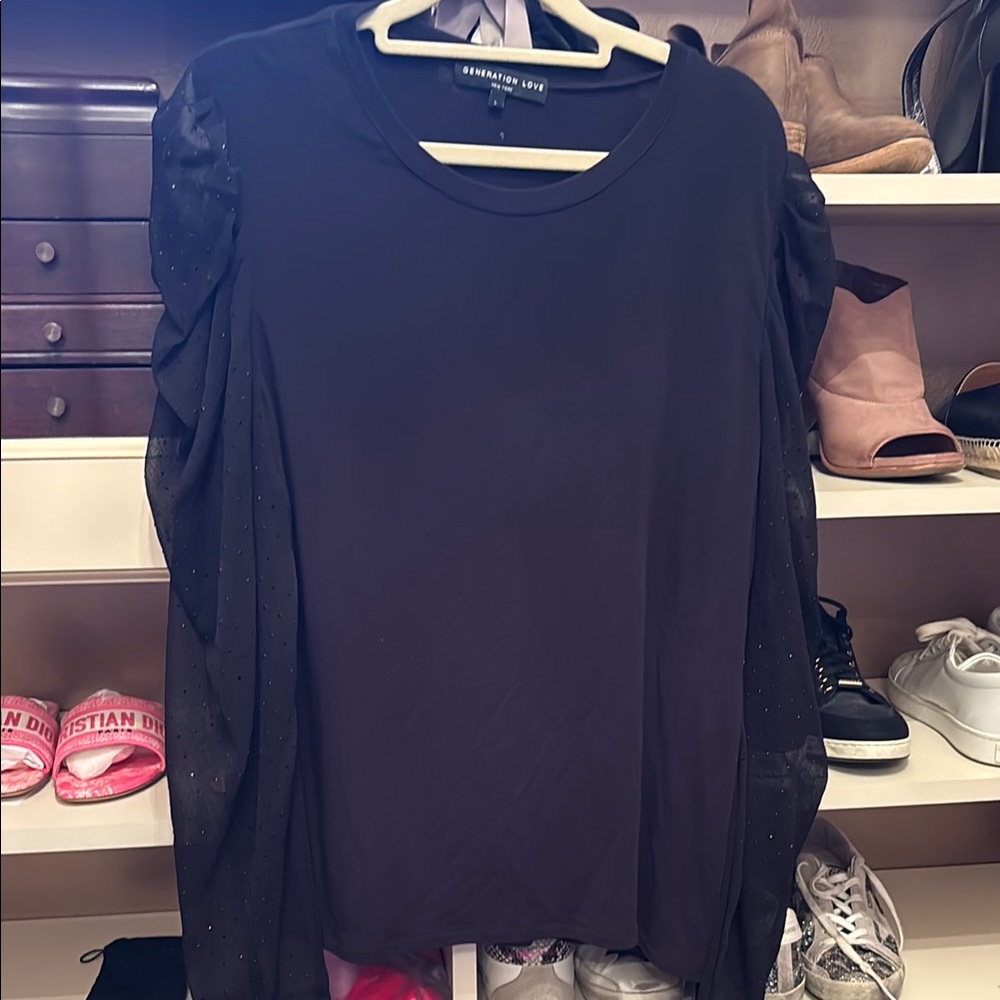 Generation Love Blue Ruffled Long Sleeve Blouse